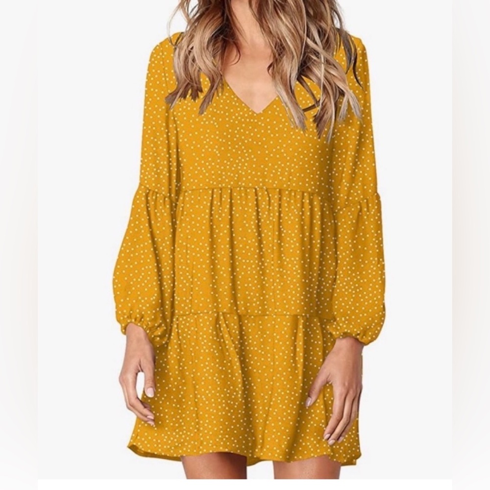 V Neck Tunic Mustard Polka Dot Dress